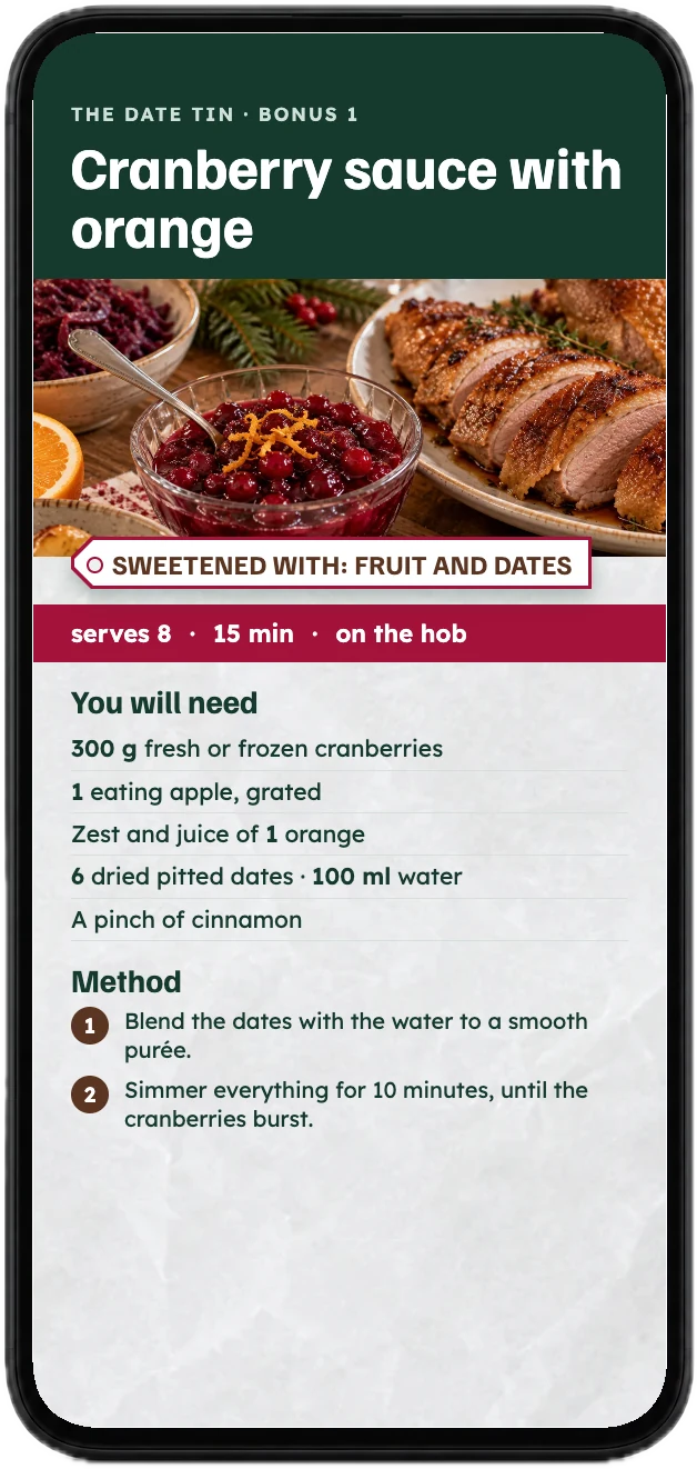 The cranberry sauce recipe from the bonus, on a phone